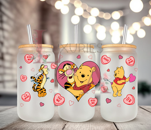 Tiger and bear hearts 16 oz Glass cup