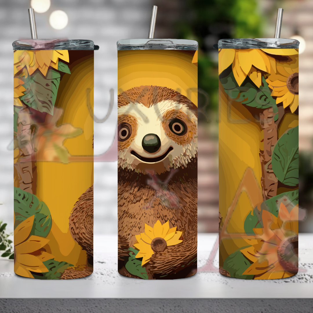 Floral sloth 20 oz tumbler