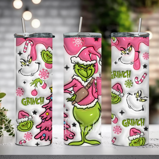 Pink green man Christmas 20 oz tumbler
