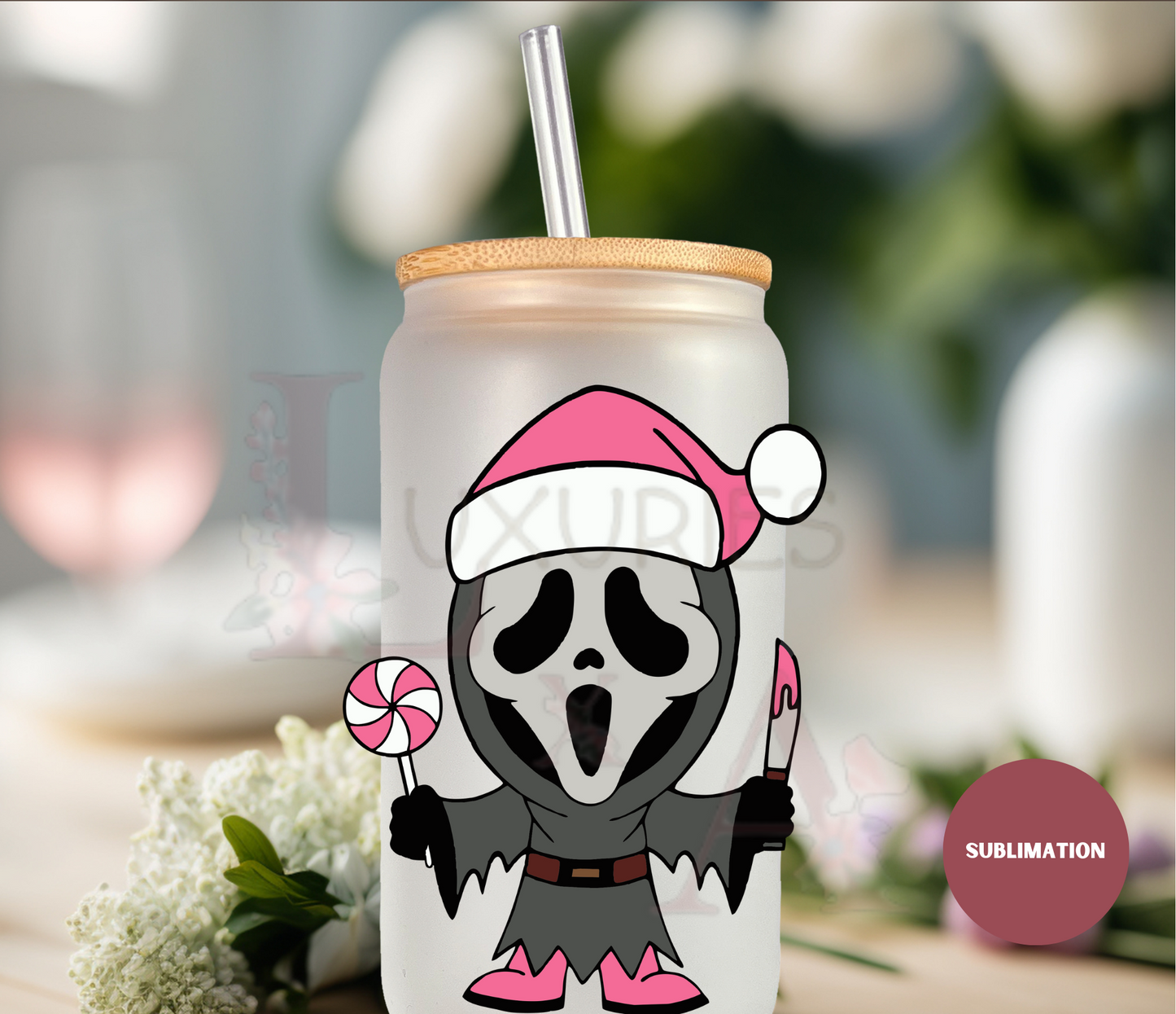 Ghostface Christmas 16 oz Glass can