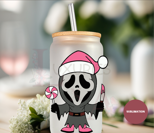 Ghostface Christmas 16 oz Glass can
